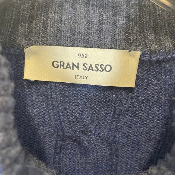 Gran Sasso Made in Italy Mens Cable Knit Sweater Wool Cashmere Blue Preppy XL - Picture 3 of 8